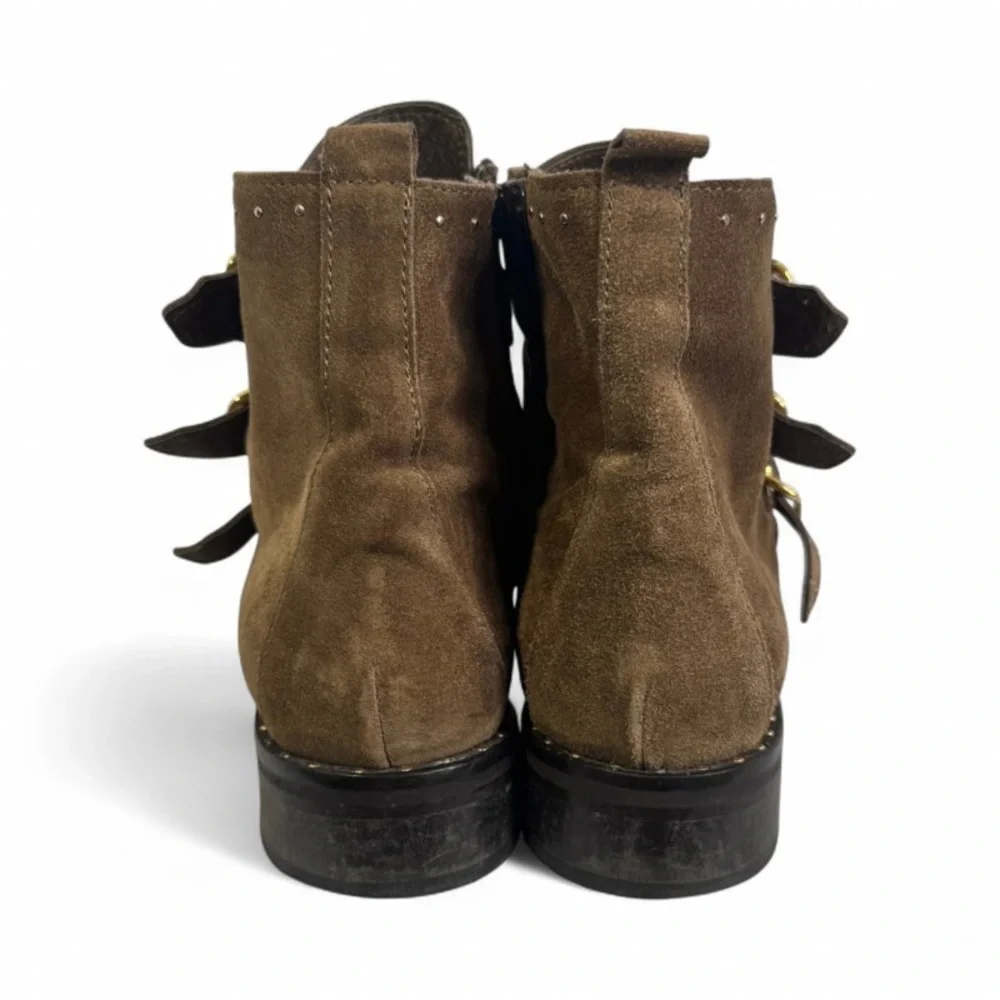 Minelli Brown Suede Studded Ankle Boots Buckle Moto EU 38 - Picture 3 of 13